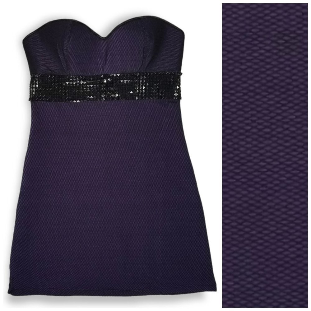 ⚡️Coquette Purple Body Con Fitted Mini Dress Fishnet Overlay Pyramid Stud Punk